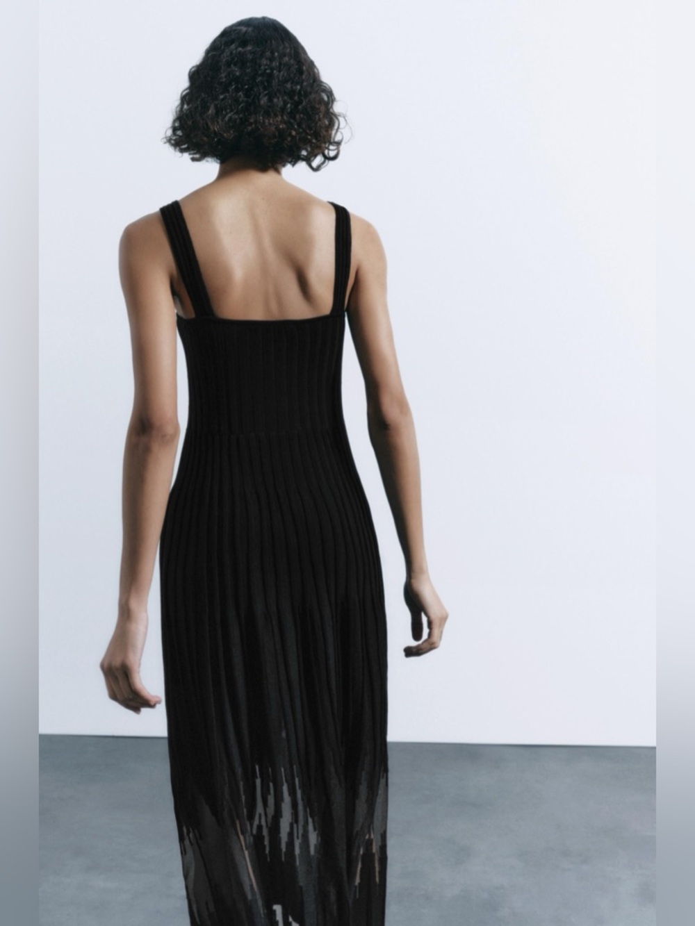 Zara PLEATED SQUARE-NECK MAXI DRESS. Black. Size S. New with Tags. - Picture 3 of 8